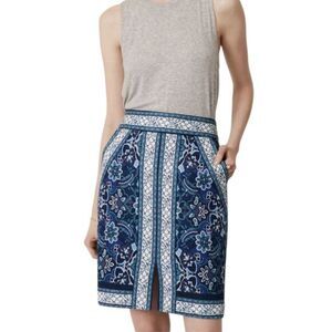 Ann Taylor Loft Pencil Skirt Blue Tile Paisley Mosaic SZ 4 Floral Boho NWT
